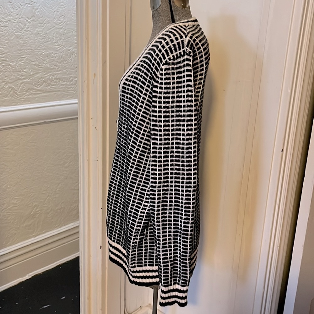 Forever 21 Black and White Check Stripe Chunky Grandpa Cardigan size XL - Picture 7 of 11